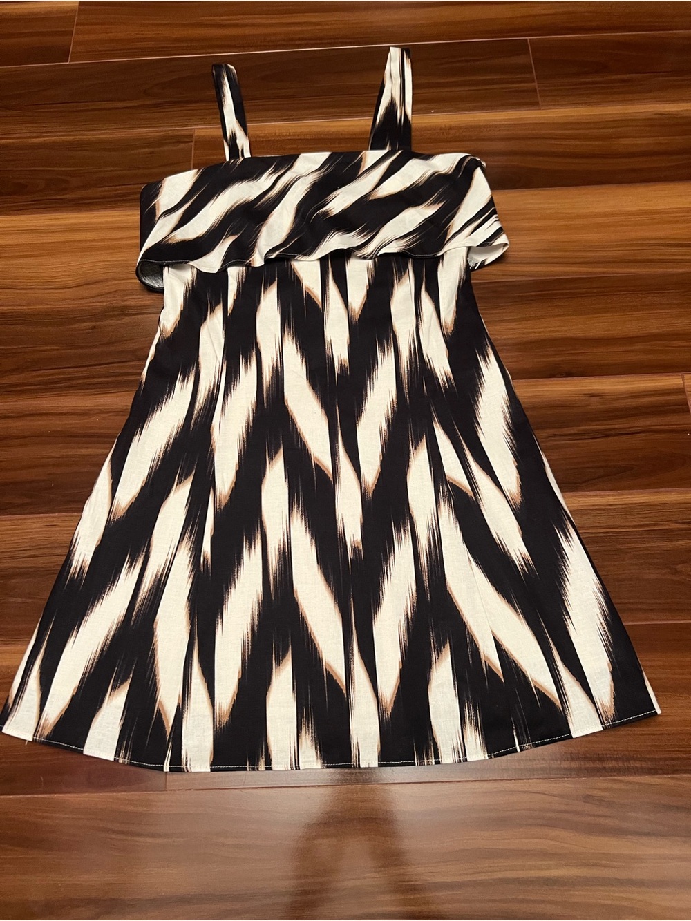Banana Republic Black and Cream Striped Ruffle Sundress